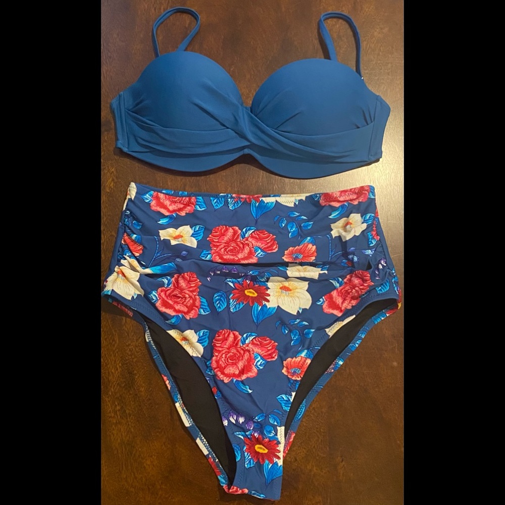 women’s high wasted flower bikini set
